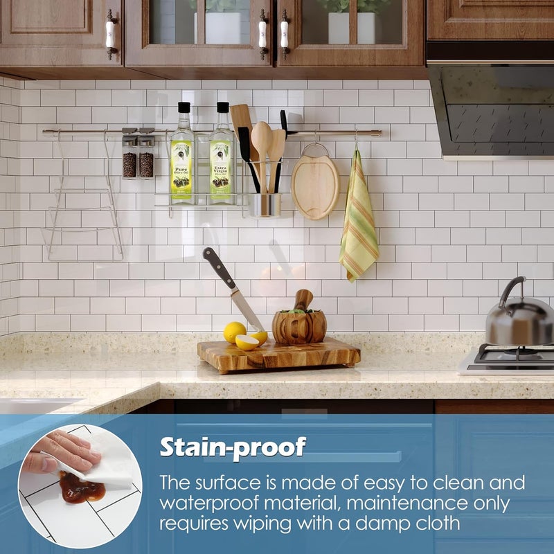 Reovatile 5-Pack Peel and Stick Tile Backsplash 11.8"X11.8" PVC Wall Tiles, Stick on Backsplash for Kitchen, Bathroom Tile, Fireplace Décor, Laundry Table, Stair Decals in Polished Marble White - Image 2